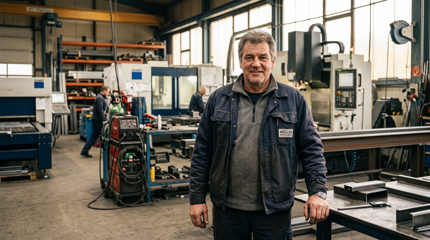 Unternehmer in einer Werkstatt – Unternehmensnachfolge im Mittelstand